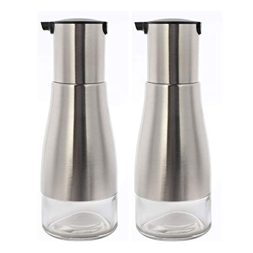 Houseables Oil And Vinegar Dispensers, Soy Sauce Bottle, 7.5” x 2.68”, 2 PC, Stainless Steel, Glass, Simple Syrup Cruet, Kitchen Cooking Containers, Pourer Spout, Drizzler, No Drip, Olive Oils Holder