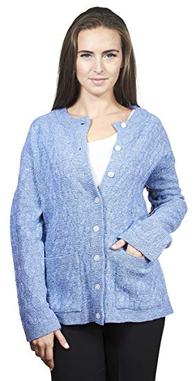 Knit Minded Womens Long Sleeves Crew Neck Cable Knit Button Down Cardigan with Front Pockets (See More Sizes)