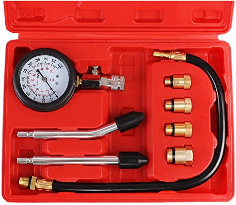 N / A JIFETOR Compression Tester Kit, Engine Cylinder Test Pressure Gauge Tool for Automotive Gasoline Petrol Gas Engine Diagnostic, Professional 8PCS Set for Car Truck Motorcycle Use, 0-300PSI