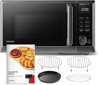 TOSHIBA 6-in-1 Inverter Countertop Microwave Oven Healthy Air Fryer Combo, MASTER Series, Broil, Convection, Speedy Combi, Even Defrost 11.3'' Turntable Sound On/Off, 27 Auto Menu (Renewed)