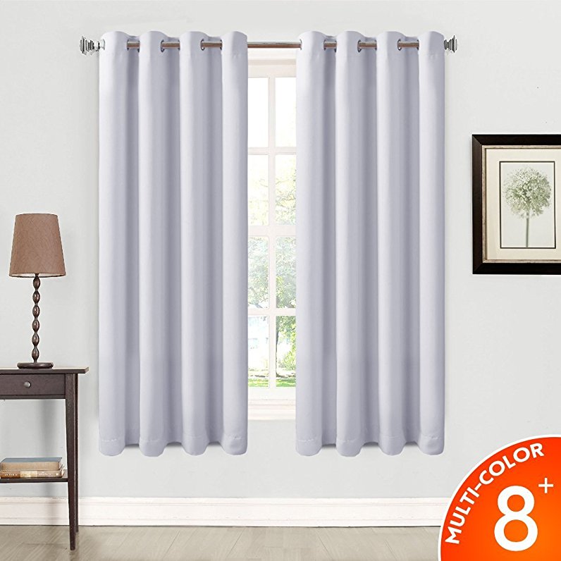 Balichun Thermal Insulated Blackout Grommet Window Curtains and Drapes for Living Room and Bedroom, 2 Panels (52*63, Greyish White)