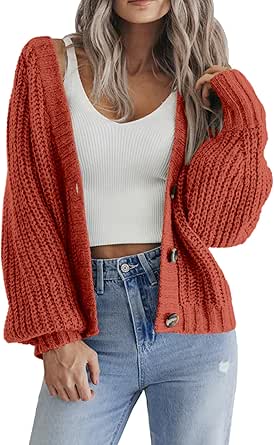 Zeagoo Women's 2024 Fall Chunky Knit Cardigans Open Front Long Sleeve V Neck Button Loose Cardigan Sweaters