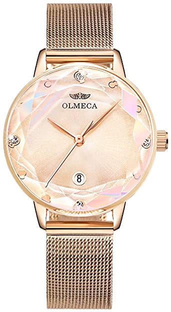 OLMECA Women's Watch Simple Diamonds Shinning Dress Watches Analog Quartz Wristwatches Watch for Lady Milanese Band