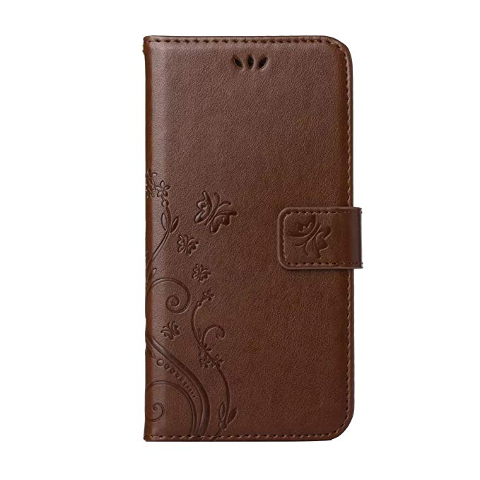 Samsung Galaxy A5(2017) Beautiful Case, Flower Butterfly Pattern Premium PU Leather Flip Magnetic Snap Book Style Wallet Case [Card Slots] [Hand Strip] Multi-Function Design Cover (Galaxy A5(2017), brown)