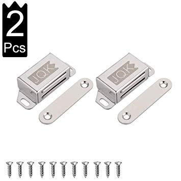 JQK Magnetic Door Catch, Heavy Duty Magnet Latch Cabinet Catches for Cabinets Shutter Closet Furniture Door, Stainless Steel 20 lbs Silver (2 Pack), CC101-P2