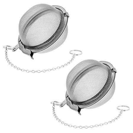 U.S. Kitchen Supply - 2 - Pack Premium Tea, & Spice Balls - 2.1" Diameter Fine Mesh Stainless Steel - Perfect Strainers for Loose Leaf Tea and Seasoning Spices