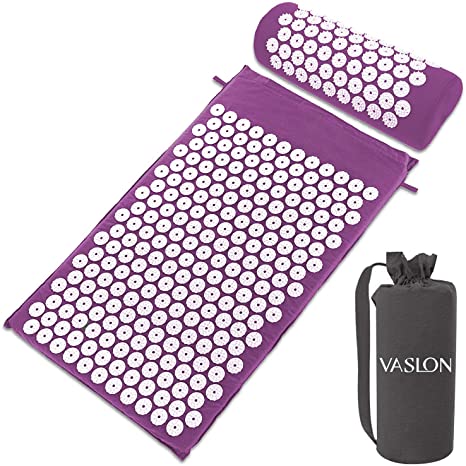 VASLON Massager Cushion Acupressure Mat Relieve Stress Pain Acupuncture Massage Pillow Spike Yoga Mat with Pillow (Purple)