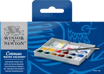 Winsor & Newton Cotman Water Colour Paints - 1/2 Napf and Pinsel, 12 Farben