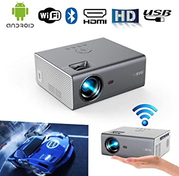 New Portable Mini Projector WiFi Bluetooth Home Theater Outdoor HD Movie Gaming Video Projector Support Airplay 1080P HD HDMI USB Android AV VGA Audio for TV Stick/Iphone/Smartphone/PC/Laptop/PS4/DVD