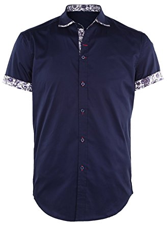 JEETOO Men's Floral Shirts Short Sleeve Print Dress Shirt Button Down Summer Casual Shirt