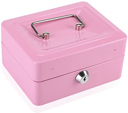 Mini Security Box - Portable Steel Petty Lockable Cash Money Coin Safe Security Box Household for Home Office Hotel Business Use(Pink)