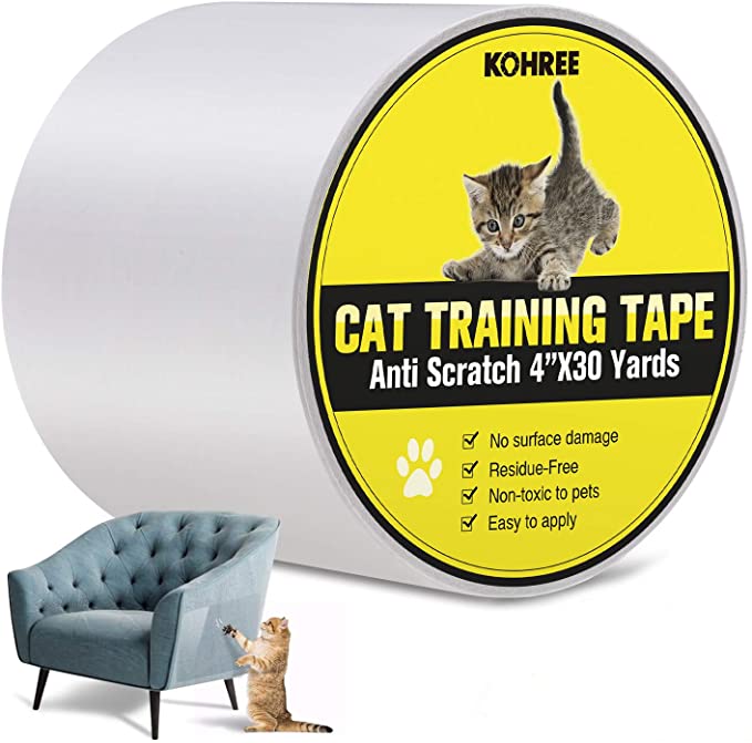 Kohree Upgrade Cat Scratch Furniture Protector,4 Inches x 30 Yards(34% Wider) Sticky Tape for Cats,Couch Protector from Cats,Clear Double Sided Non-Toxic No Residue Anti-Scratch Cat Tape for Furniture