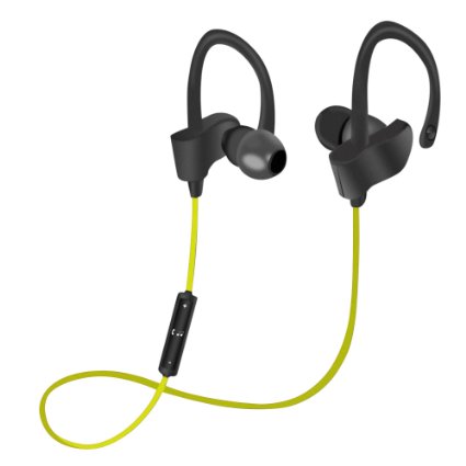 Bluetooth Headphones, Sport Wireless in-Ear Headset V4.1 Noise Cancelling Earbuds Stereo Earphones w/ Earhook and Microphone for iPhone, iPod, Samsung Device (Yellow-Green)
