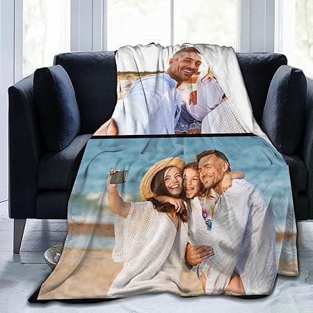 Custom Blanket with Photo Text Personalized Bedding Throw Blankets Customized Flannel Fleece Blankets for Family Birthday Wedding Gift Fits Couch Sofa Bedroom Living Room - 50"x40"