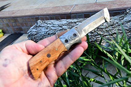 DKC Knives (1 5/18) SALE DKC-27-OW WIZARD Olive Wood Handle 7" Long, 4" Folded 6oz Damascus Tanto Folding Pocket Hunting Knife TM (Damascus Steel)