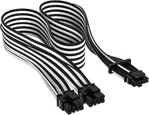 Corsair Premium 600 W PCIe 5.0 / Gen 5 12VHPWR Câble d’Alimentation - Adapté aux Alimentations de Type-4 Via Une Double Connexion PCIe à 8 Broches - Connecteur 12 4 Broches - Noir/Blanc