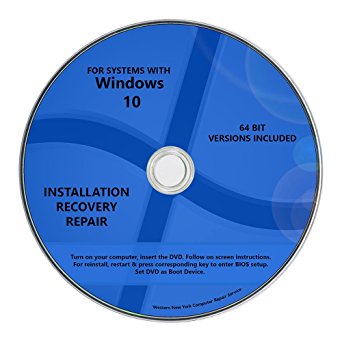Windows 10 Pro & Home Install Reinstall Restore Upgrade Repair Recovery 64 bit x64 WNYPC Backup Utility DVD