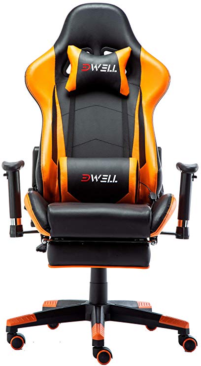 EDWELL Ergonomic Gaming Chair with Headrest,Lumbar Massage Support Racing Style PC Computer Chair, with Retractable Footrest Support Reclining Executive Office Chair (Orange)