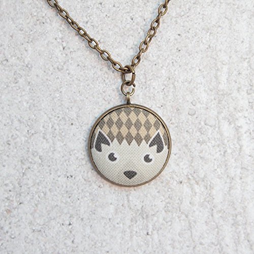 Hedgehog Fabric Button Pendant Necklace