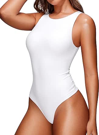 CRZ YOGA Butterluxe Sleeveless Bodysuit for Women High Neck Double Lined Sexy Tank Tops Bodysuits Racerback Thong Jumpsuits