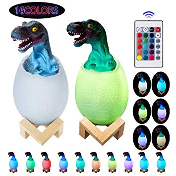 Visnfa Night Light for Kids, 3D Dinosaur Toys Touch Night Light Bedside Lamp with Stand Remote Pat Touch Control 16 Colors for 1 2 3 4 5 6 7 8 Year Old Boy or Girl Gifts & Living Bed Room