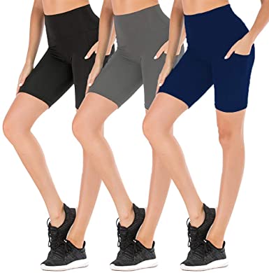 FULLSOFT Yoga Shorts for Women Workout Running Athletic High Waist Tummy Control Non See-Through Leggings with Side Pockets