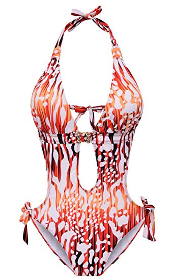 Eomenie Monokini Swimsuits Women Tummy Control Cutout One Piece Bathing Suit Petite Swimming V-Neck Tie Swimwear