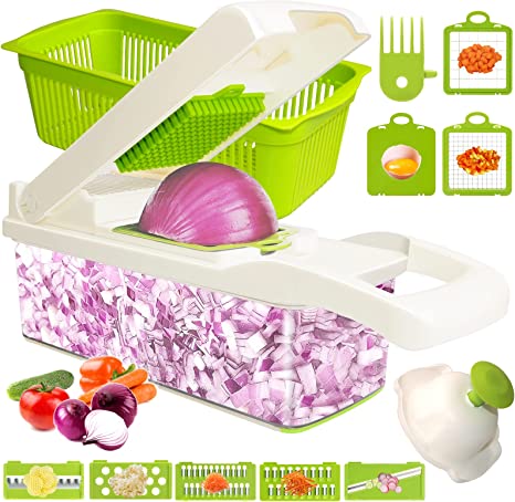 Vegetable Chopper, Pro Onion Chopper, 11 in 1Multifunctional Food Chopper, Kitchen Vegetable Slicer Dicer Cutter, Veggie Chopper With 8 Blades, Carrot and Garlic Chopper With Container