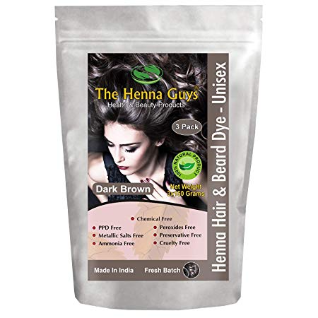 3 Packs of Dark Brown Henna Hair and Beard Color/Dye - 150 Grams - Chemicals Free Hair Color - The Henna Guys