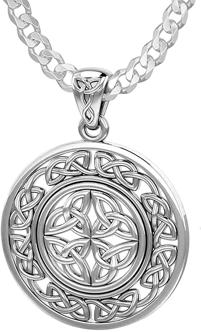 US Jewels And Gems Ladies 15/16in 925 Sterling Silver Irish Celtic Knotwork Pendant Necklace, 18" to 24"