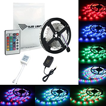 ALED LIGHT LED Strip 5Meter/ 16.4 Feet 300 SMD 3528 RGB Non- Waterproof Seasonal Lighting LED Rope Light, Pack for Home Indoor Decoration, Color Changing Kit with Flexible Strip Light   Control Cable   Power Supply