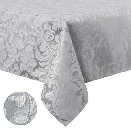 Tektrum 70 X 70 inch Square Damask Jacquard Tablecloth Table Cover - Waterproof/Spill Proof/Stain Resistant/Wrinkle Free/Heavy Duty - Great for Banquet, Parties, Dinner, Kitchen, Wedding (Silver Gray)