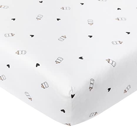 Tealbee Baby: 100% Organic Cotton Fitted Crib Sheet for Standard Crib Mattress - Softest Hypoallergenic Breathable Cribsheet - Gender Neutral Nursery for Boy or Girl (White & Black)