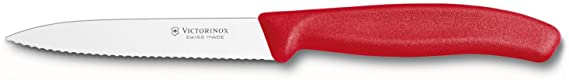 Victorinox 4 Inch Swiss Classic Paring Knife with Serrated Edge, Spear Point, Red