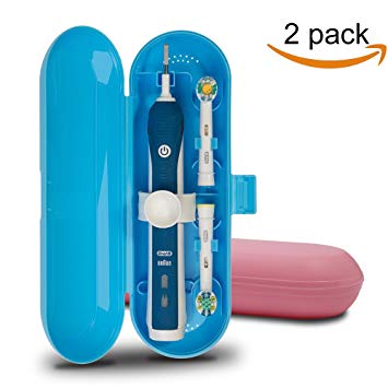 Plastic Electric Toothbrush Travel Case for Oral-B Pro Series, 2 packs (Blue&Pink)