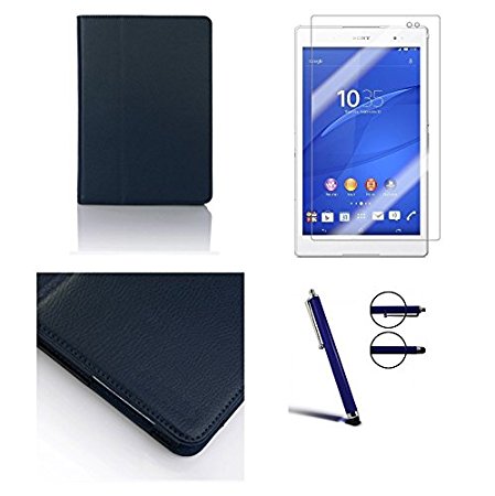 Invero® Slim Fit Wallet Leather Case Cover with Stand Feature for Sony Xperia Z3 8-inch Tablet Compact 2014 Includes Screen Protector, Stylus Pen, Micro Fibre Cloth and Application Card (Blue)