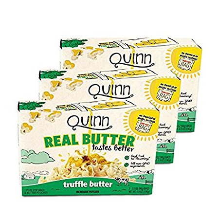 Quinn Snacks Real Butter Tastes Better - Microwave Popcorn Made With Grass-Fed Butter - Great Snack Food For Movie Night, Truffle Butter (3 Count)
