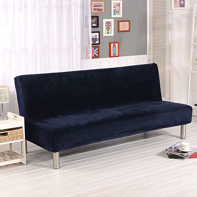 SHZONS Plush Sofa Cover, Solid Color Plush Thicker Folding Anti-Slip Armless Sofa Futon Cover for Patio Couch Bench