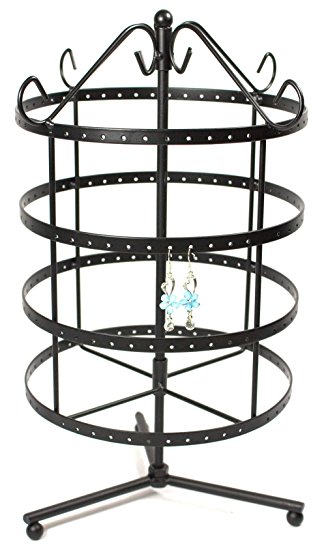 4 Tiers Rotating 92 pairs Earring Holder ~Necklace Organizer Stand ~ Jewelry Stand Display Rack Towers (Black)