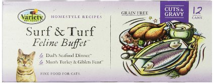 Homestyle Recipes, Surf and Turf Variety Pack, 12/3-Ounce Cans, 6-Dad's Seafood Dinner and 6-Mom's Turkey and Giblets, Cuts and Gravy, Grain Free Cat Food