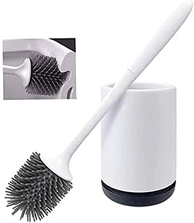 Silicone Toilet Brush Set with Holder Toilet Bowl Cleaner Brush Set Toilet Bristle Brush with TPR Soft Bristle for Bathroom, Office, School and Super Market