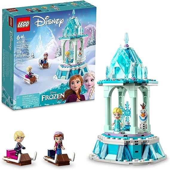 LEGO Disney Frozen Anna and Elsa’s Magical Carousel 43218 Ice Palace Building Toy Set with Disney Princess Elsa, Anna and Olaf, Great Birthday Gift for 6 Year Olds