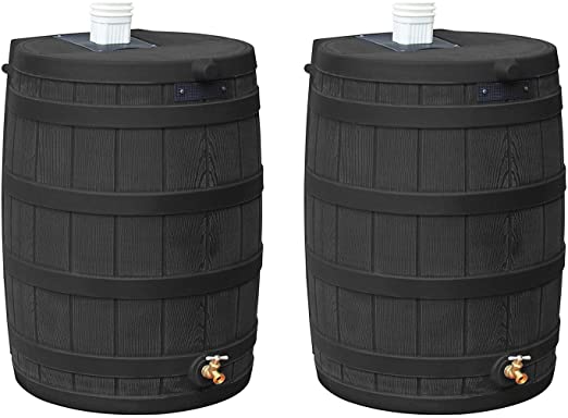 Good Ideas Rain Wizard 50 Gallon Plastic Rain Barrel Water Collector with Brass Spigot, Black (2 Pack)
