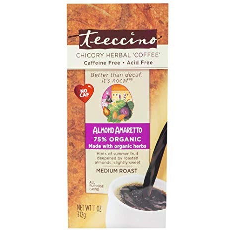 Teeccino Almond Amaretto Chicory Herbal Coffee Alternative, Caffeine Free, Acid Free, Coffee Substitute, Prebiotic, 11 Ounce