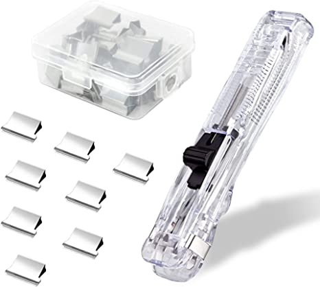 White Transparent Push Stapler with 50 Pcs Reusable Stainless Steel Clips,Easy Binding of Documents,Light Weight, Easy to Carry,for Home,Office,School Supplies.