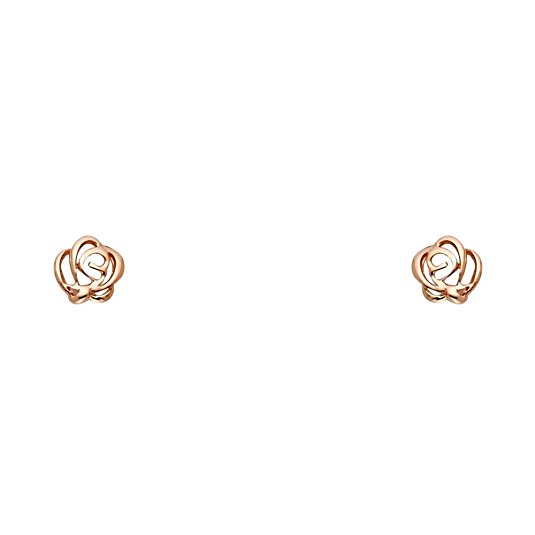 14k Yellow OR Rose Gold Flower Stud Earrings with Screw Back