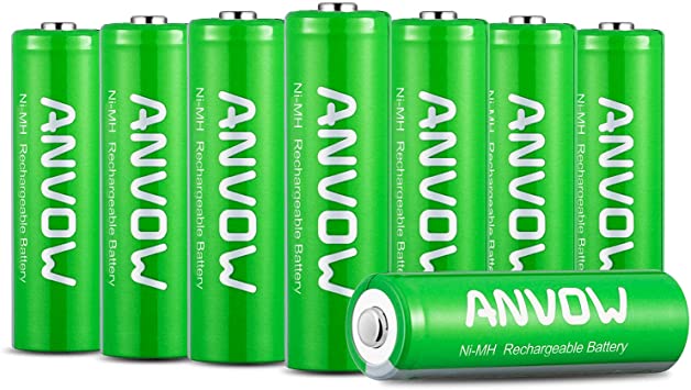 AA Batteries Rechargeable, ANVOW Rechargeable AA NiMH Batteries 1.2V 2500mAh High-Capacity 1200 Cycles Recyclable Recharge Battery, 8 Counts