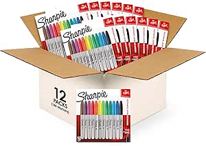 SHARPIE Permanent Markers, Fine Point, Assorted Colors, (Pack of 12, 144 Count Total)