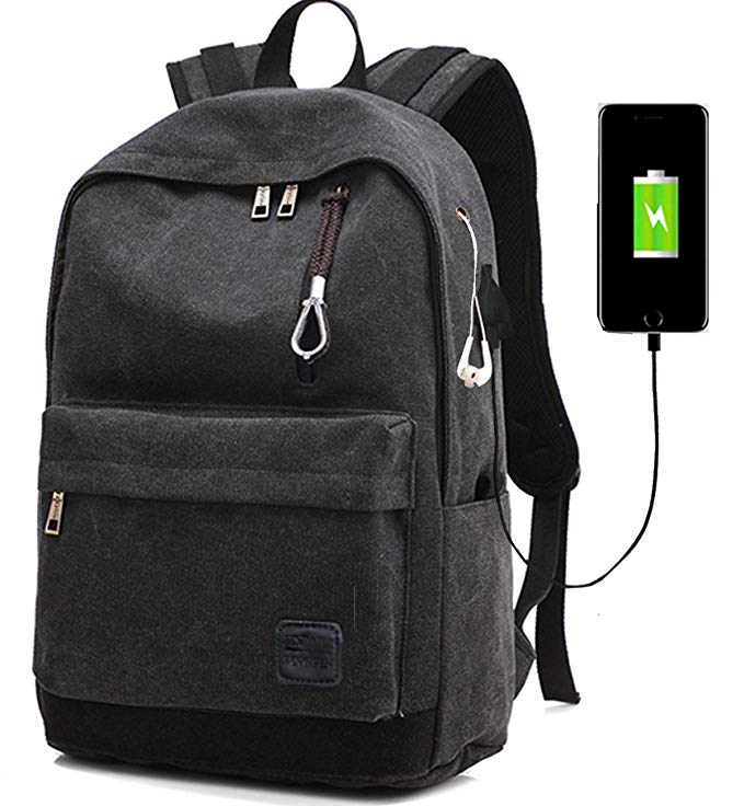 Utizar Canvas Laptop Backpack with Charging Port, Black