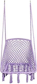 LAZZO Hammock Chair Hanging Knitted Mesh Cotton Rope Macrame Swing, 260 Pounds Capacity, 28" 22.8" Seat Width,for Bedroom, Outdoors, Garden, Patio, Yard. Child, Girl, Adult (Purple)